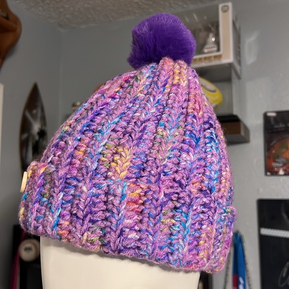 Handmade knitted Hat very cute Purple with a Pom Pom on Top - Picture 9 of 9
